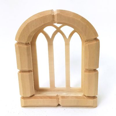 Wooden Window with Hand-Carved Casing for Oriental Nativity Scenes, 9.5 x 6.5 cm