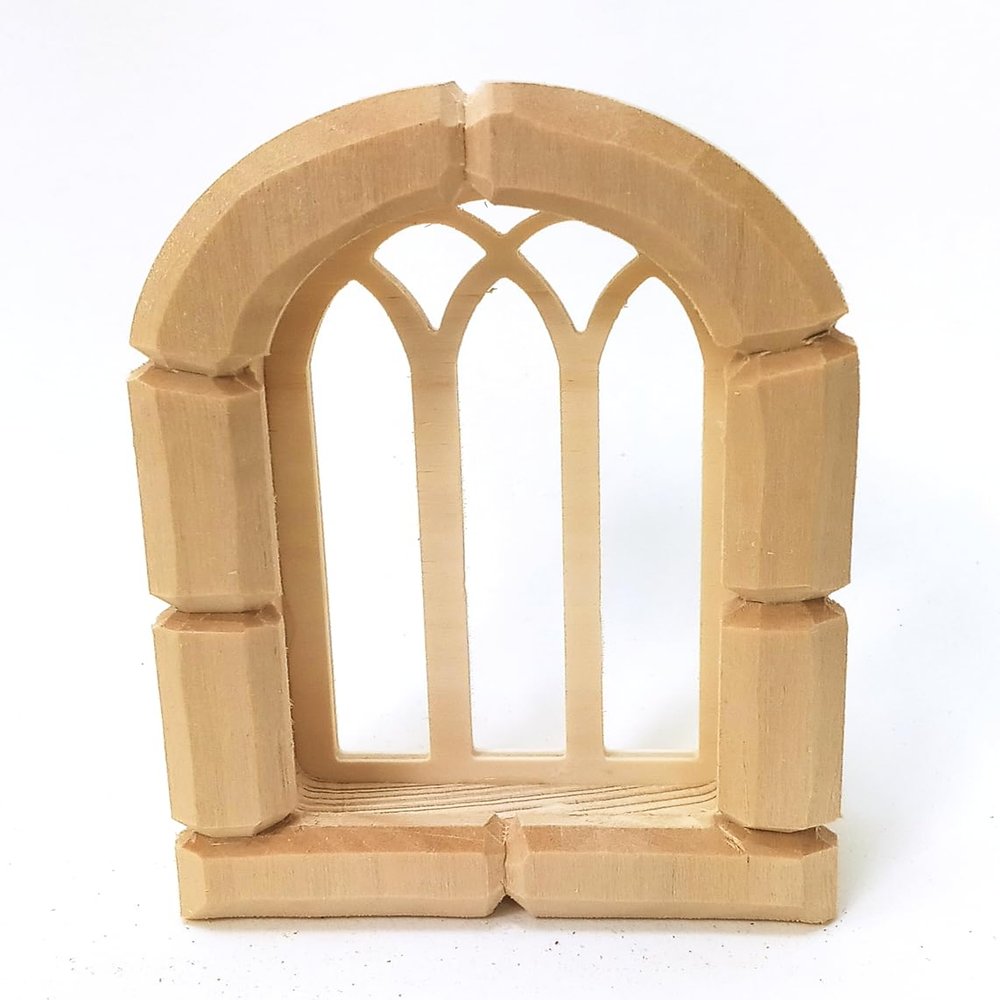 Wooden Window with Hand-Carved Casing for Oriental Nativity Scenes, 9.5 x 6.5 cm