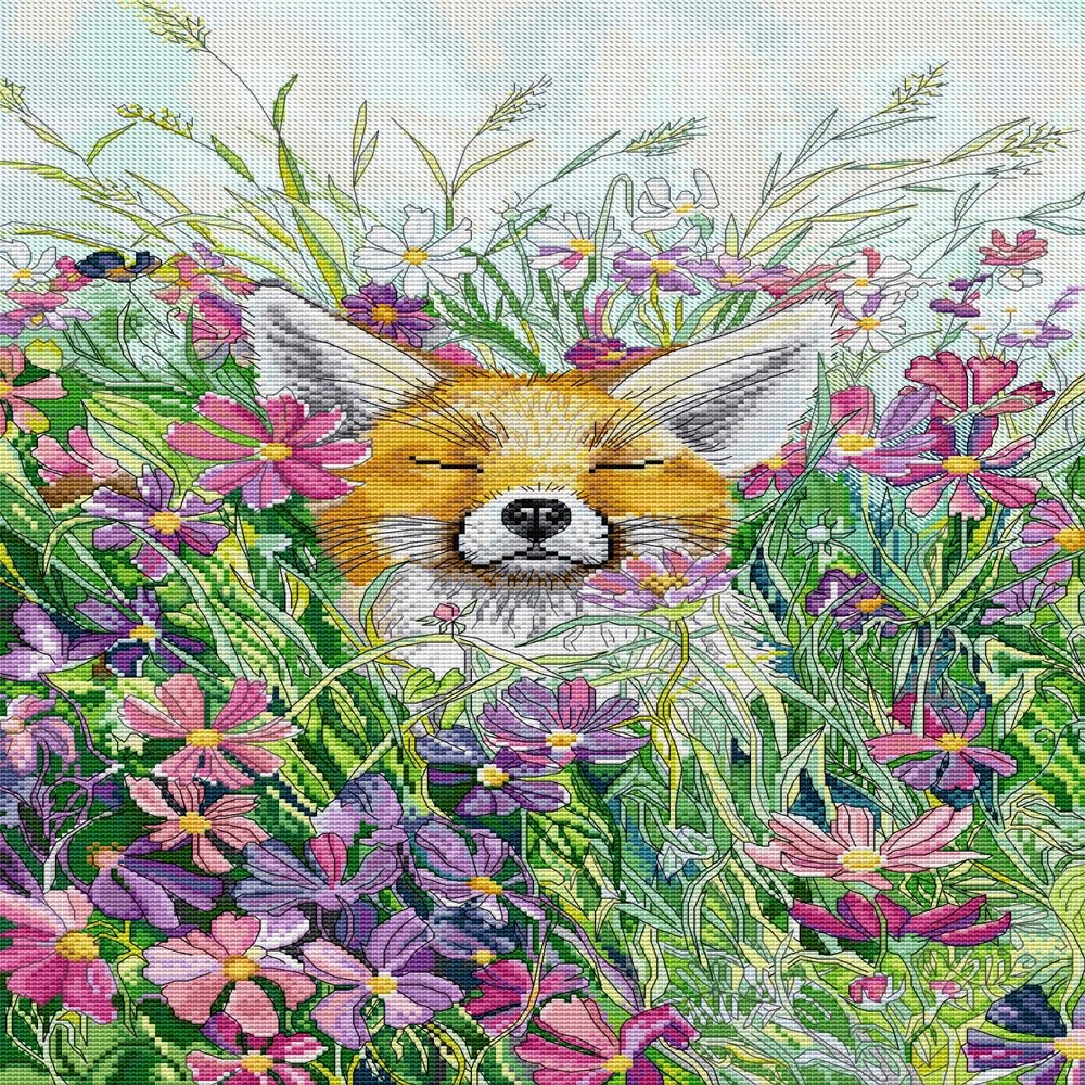 Awesocrafts The Tipsy Fox Pre-Printed Cross-Stitch Kit, 14-Count, 2 Strands