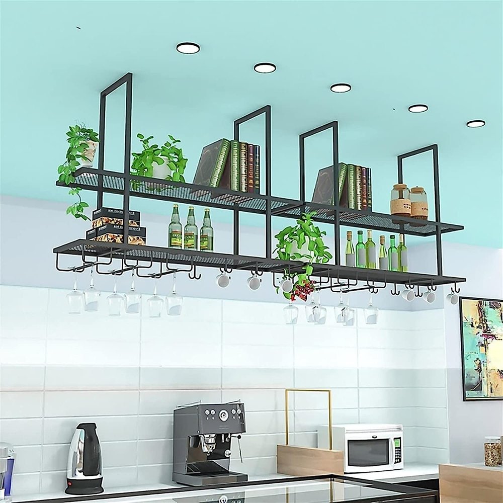 Wall-Mounted Hanging Wine Rack and Display Shelf
