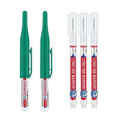 BADIKA Spring-Head Marker, Deep-Hole Long-Nib Scriber, 32 mm, Black Ink (2 Green, 3 White)