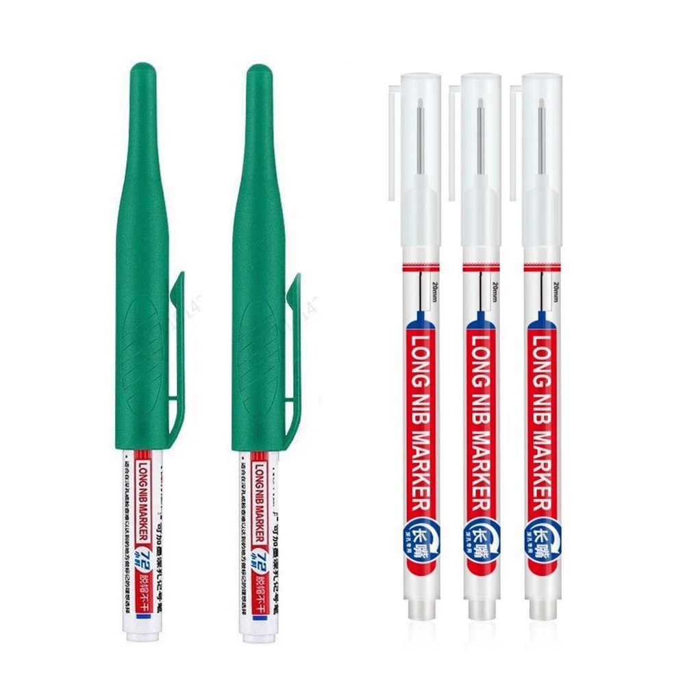 BADIKA Spring-Head Marker, Deep-Hole Long-Nib Scriber, 32 mm, Black Ink (2 Green, 3 White)