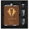 Personalized Engraved Stainless Steel Flask Set, 8 oz/237 ml, Brown view 1