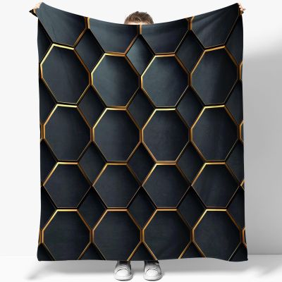 Geometric Honeycomb Kids’ Plush Sherpa Blanket, 150 x 200 cm, Black and Gold