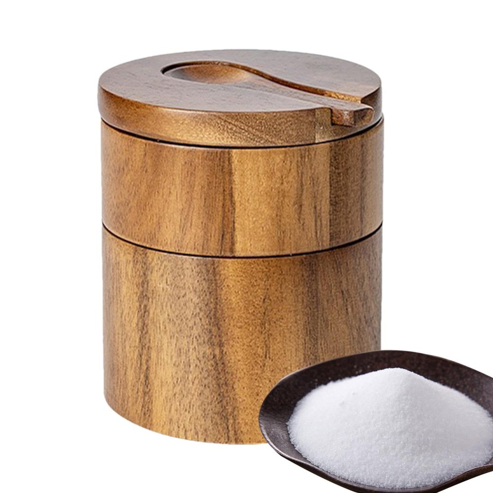 Salt Shaker with Rotating Lid and Integrated Spoon, Double-Layer Spice Container