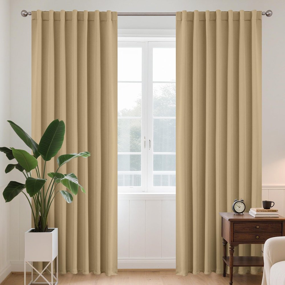 Joydeco Beige Blackout Curtains with Hidden Loops