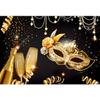 Aoihrraan 9 x 6 ft Masquerade Party Backdrop, Golden Mask, Champagne Ribbon, Glitter Dots, Beads and Halos, Black Night Photography Background view 1