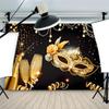 Aoihrraan 9 x 6 ft Masquerade Party Backdrop, Golden Mask, Champagne Ribbon, Glitter Dots, Beads and Halos, Black Night Photography Background view 2