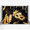 Aoihrraan 9 x 6 ft Masquerade Party Backdrop, Golden Mask, Champagne Ribbon, Glitter Dots, Beads and Halos, Black Night Photography Background view 3