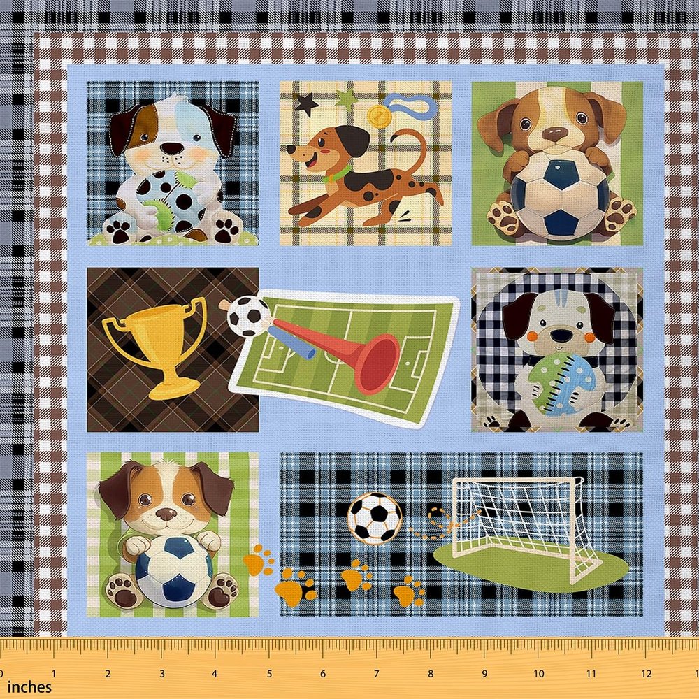 Loussiesd Cute Dog Fabric by the Yard, 920 x 150 cm, Football Theme, Waterproof Outdoor Upholstery Fabric