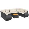 Xichuzi 10-Piece Garden Sofa Set with Cushions, Black Poly Rattan view 2