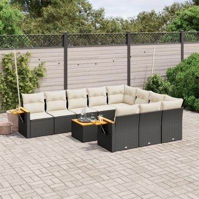Xichuzi 11-Piece Black PE Rattan Garden Sofa Set with Cushions