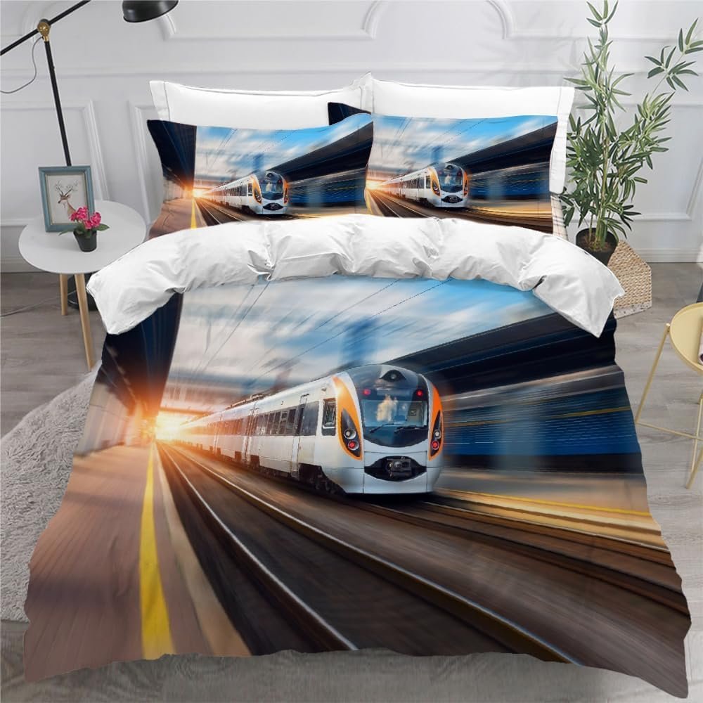 Train 3-Piece Bedding Set, 155 x 220 cm, 3D Microfiber, C399