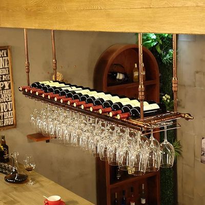 TYYCKJ Hanging Wine Rack with Stemware Holder and Shelf, Bronze, 100 × 30 cm