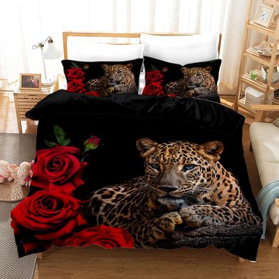 BNRE Leopard 3-Piece Bedding Set, 200 x 200 cm, 3D Leopard Print Microfiber Duvet Cover Set