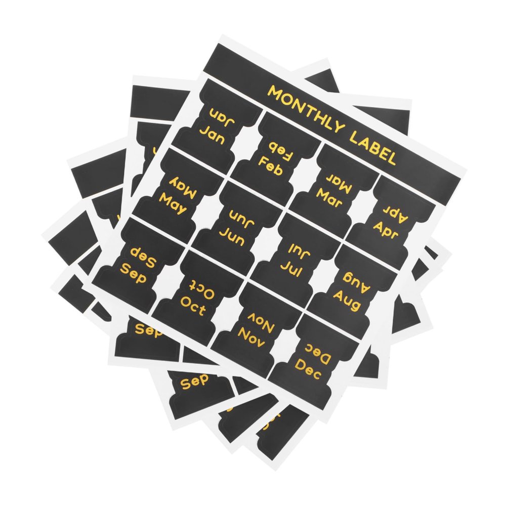 DIYEAH 5-Sheet Self-Adhesive Monthly Index Tabs, Black PVC, 12 per Sheet