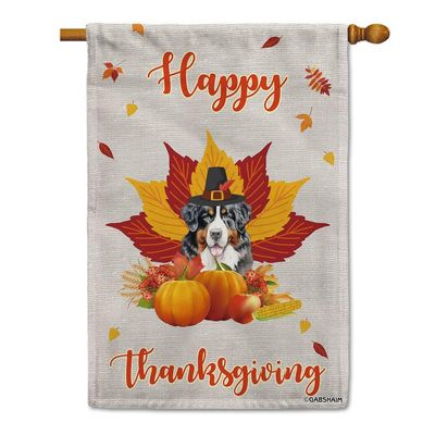 GABSHAIM Mountain Dog Autumn Thanksgiving House Flag, Dog, Pumpkins and Maple Leaves, Double-Sided Outdoor Home Decor Banner, 71.1 x 101.6 cm, Style 2