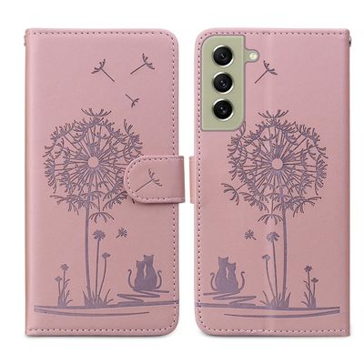 SEHEYA Samsung Galaxy S21 FE Flip Wallet Case, Dandelion Cat, Rose Gold