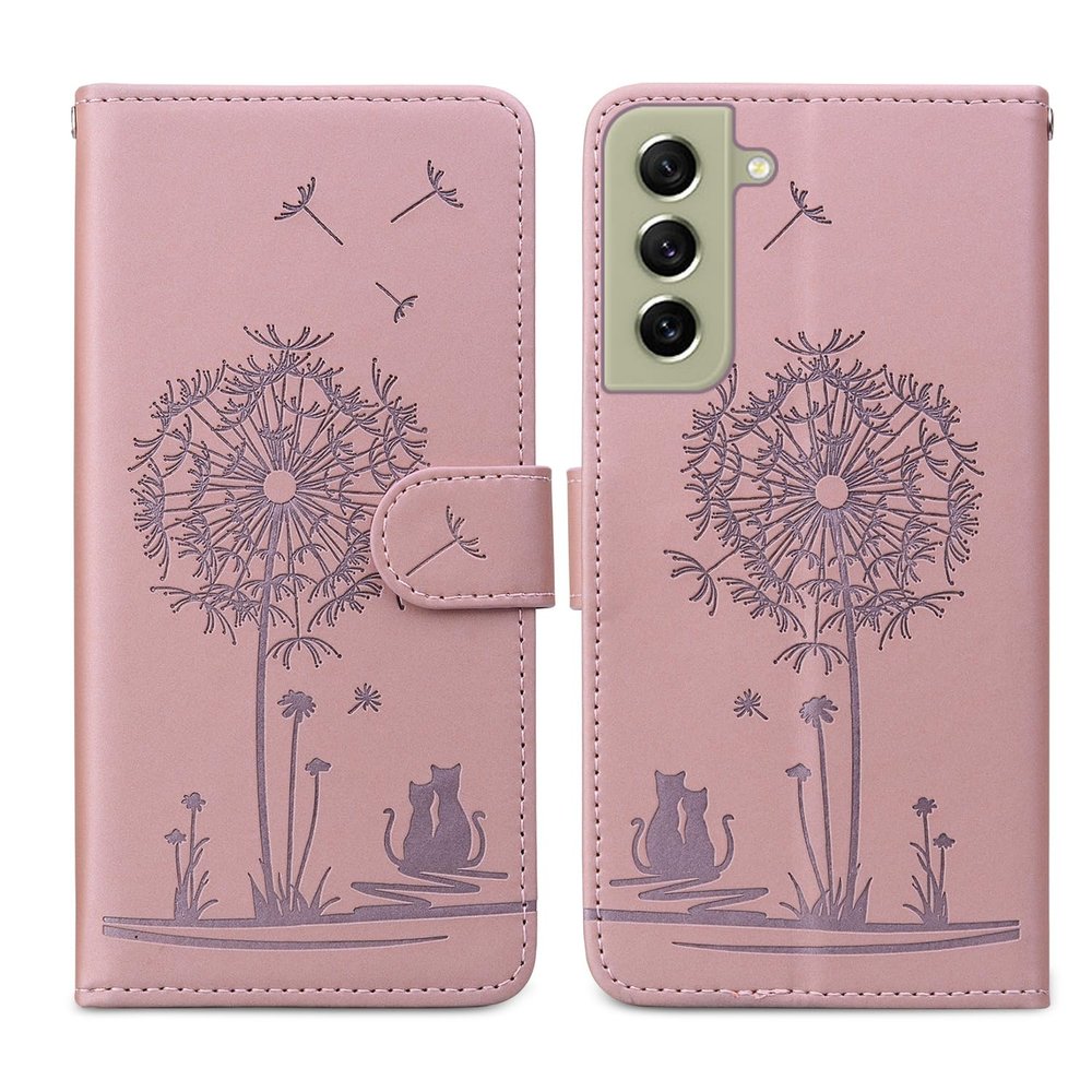 SEHEYA Samsung Galaxy S21 FE Flip Wallet Case, Dandelion Cat, Rose Gold