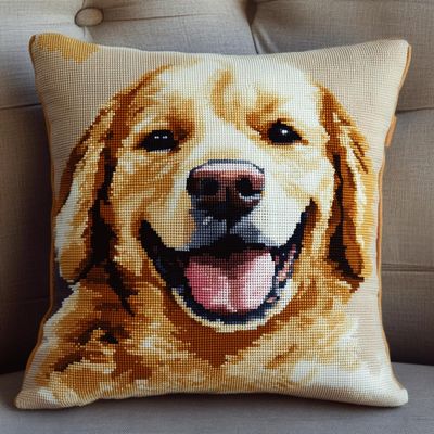 Taxpy Latch Hook Pillow Kit with Hook and Tools, DIY Decorative Pillow, 43 x 43 cm, Dog A158
