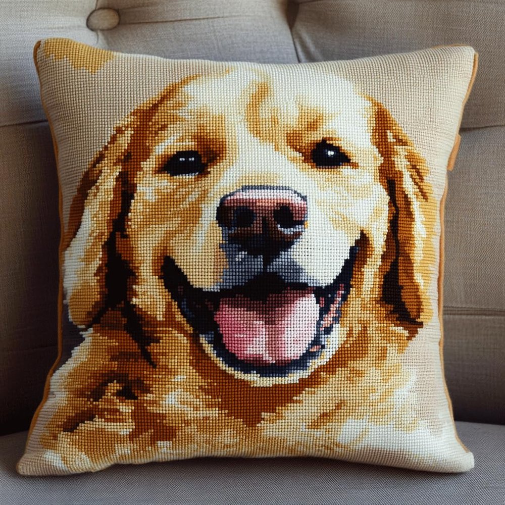 Taxpy Latch Hook Pillow Kit with Hook and Tools, DIY Decorative Pillow, 43 x 43 cm, Dog A158