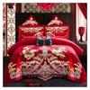 Bedding Set, Embroidered Golden Dragon and Phoenix, 100% Cotton, Red, Chinese Royal Wedding, Duvet Cover, Flat Sheet and Pillowcases (Double/King, 6-Piece) view 2