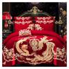 Bedding Set, Embroidered Golden Dragon and Phoenix, 100% Cotton, Red, Chinese Royal Wedding, Duvet Cover, Flat Sheet and Pillowcases (Double/King, 6-Piece) view 3