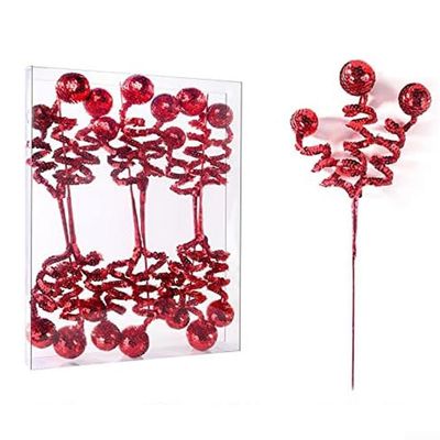6-Pc. Red Sequin Ball Picks for Christmas Tree Decoration