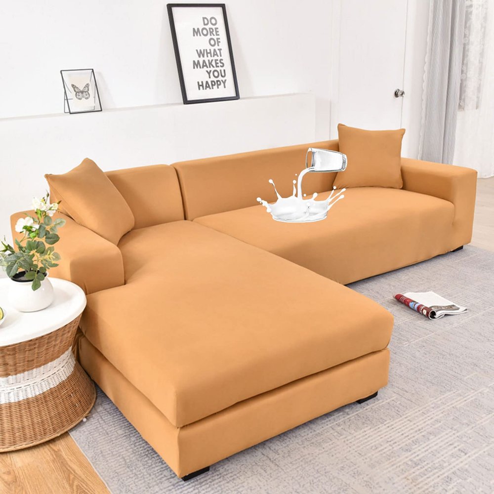 Waterproof Stretch Sofa Cover for Sectional Couch, Yellow, 1-Seater (90–140 cm)