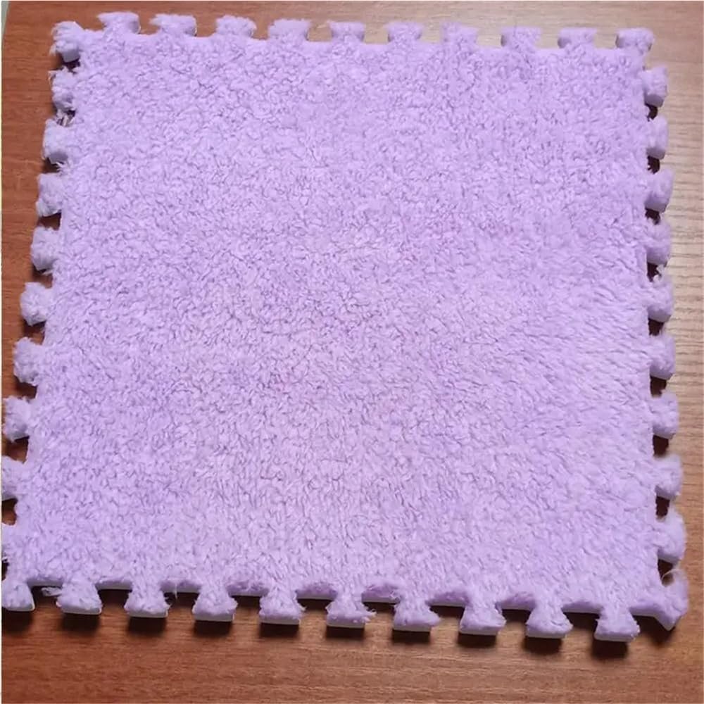 10-Piece Plush Puzzle Floor Mat for Living Room/Bedroom, Light Purple