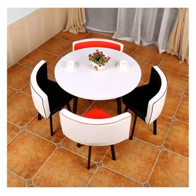 Modern Minimalist Breakfast Table and Chair Set, White, Black and Red
