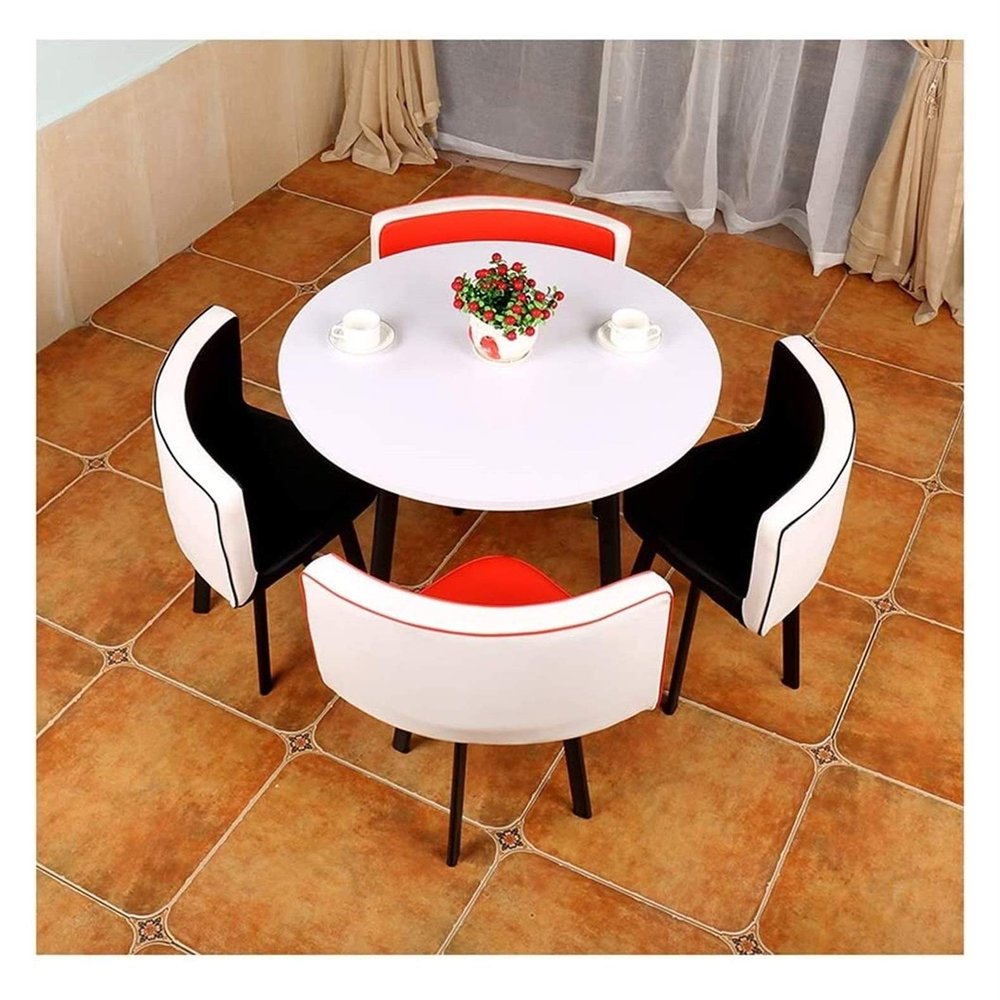 Modern Minimalist Breakfast Table and Chair Set, White, Black and Red