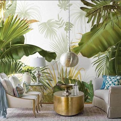 YLLMNOBM Hand-Painted Tropical Leaves and Plants Luxury 3D Wall Mural