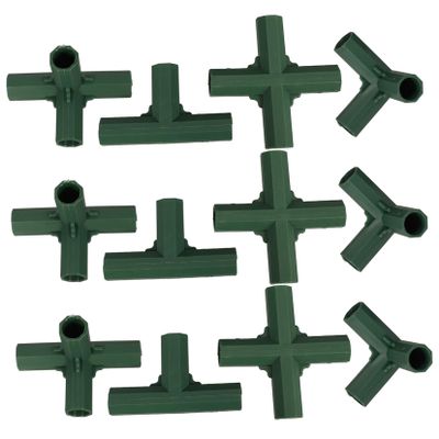 Happyyami Green Polypropylene Greenhouse Connectors, 12-Piece Set, 3- and 4-Way