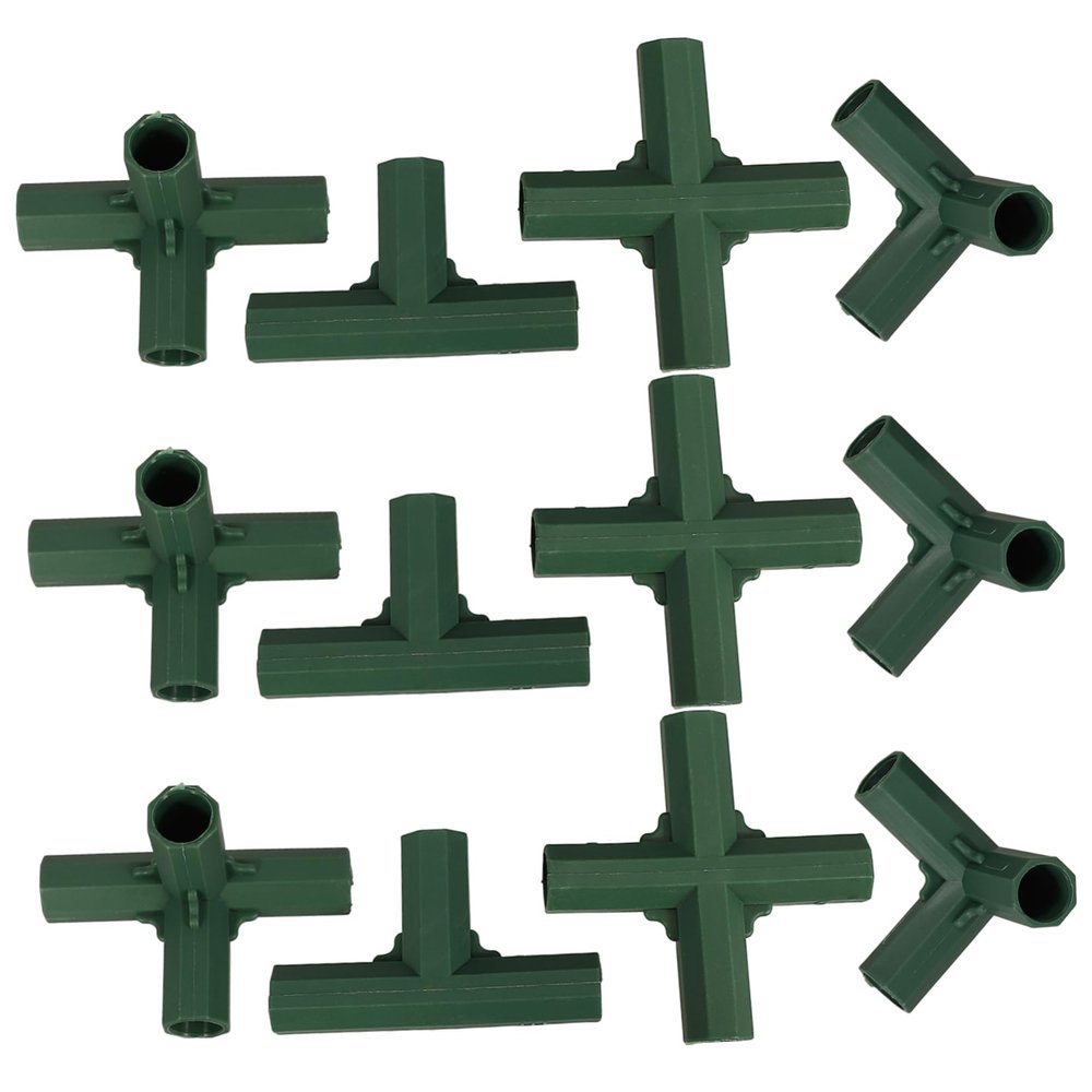 Happyyami Green Polypropylene Greenhouse Connectors, 12-Piece Set, 3- and 4-Way