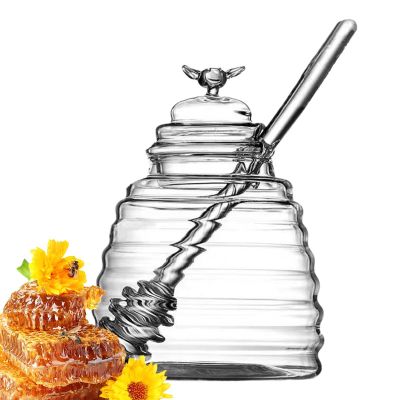 Glass Honey Dispenser, Honey Container with Lid, Honey Pot Set