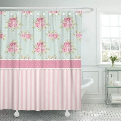 KDOVOXB Shower Curtain for Women and Girls, Colorful Roses and Dots, 220 x 180 cm