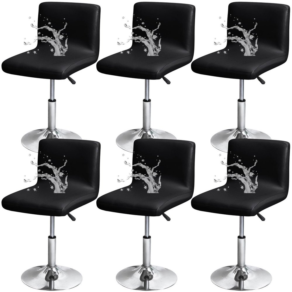 PU Leather Bar Stool Seat Covers, Waterproof, 6-Pack, Spill-Proof, Washable, Black
