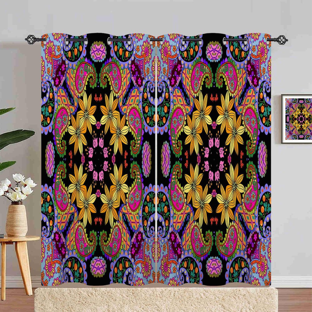 ANHOPE Boho Paisley Floral Blackout Curtains, 2-Piece Set, 96.5 x 55.1 in
