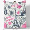 Multicolor Eiffel Tower & Retro Camera Sherpa Throw Blanket, 180 x 200 cm view 1