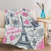 Multicolor Eiffel Tower & Retro Camera Sherpa Throw Blanket, 180 x 200 cm view 2