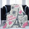 Multicolor Eiffel Tower & Retro Camera Sherpa Throw Blanket, 180 x 200 cm view 4