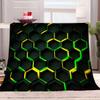 Sherpa Throw Blanket 180 x 200 cm, Green-Yellow Honeycomb Pattern view 1