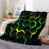 Sherpa Throw Blanket 180 x 200 cm, Green-Yellow Honeycomb Pattern view 2