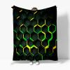 Sherpa Throw Blanket 180 x 200 cm, Green-Yellow Honeycomb Pattern view 3
