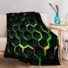 Sherpa Throw Blanket 180 x 200 cm, Green-Yellow Honeycomb Pattern view 4