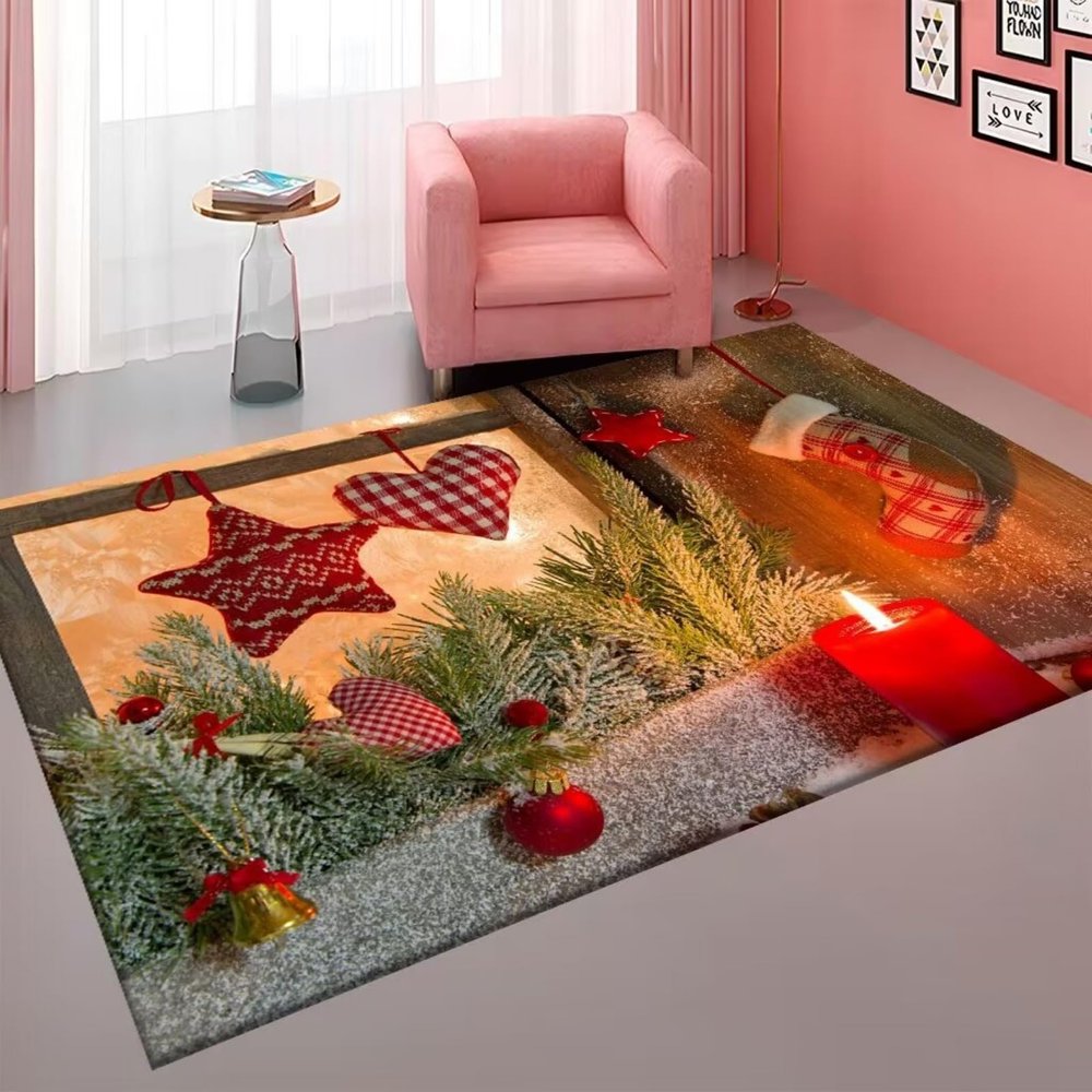lFTEGUFKXS Christmas Rug for Living Room, 120 x 180 cm, Non-Slip, Red Christmas Tree Pattern