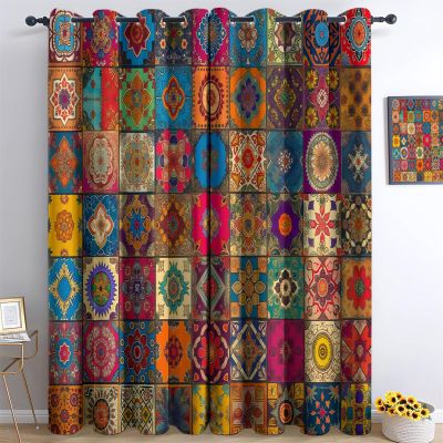 Opaque Curtain 2-Piece Set with Traditional Indian Patterns, 280 x 150 cm, Multicolor