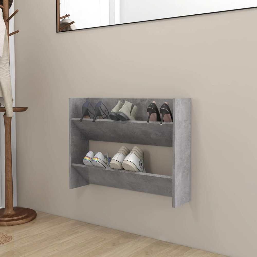 Somanki Wall-Mounted Shoe Cabinet, Concrete Gray, 80 x 18 x 60 cm, Chipboard