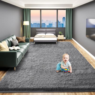 Luxurious Fluffy Rug for Living Room, 12.7 x 17.8 cm, Dark Gray